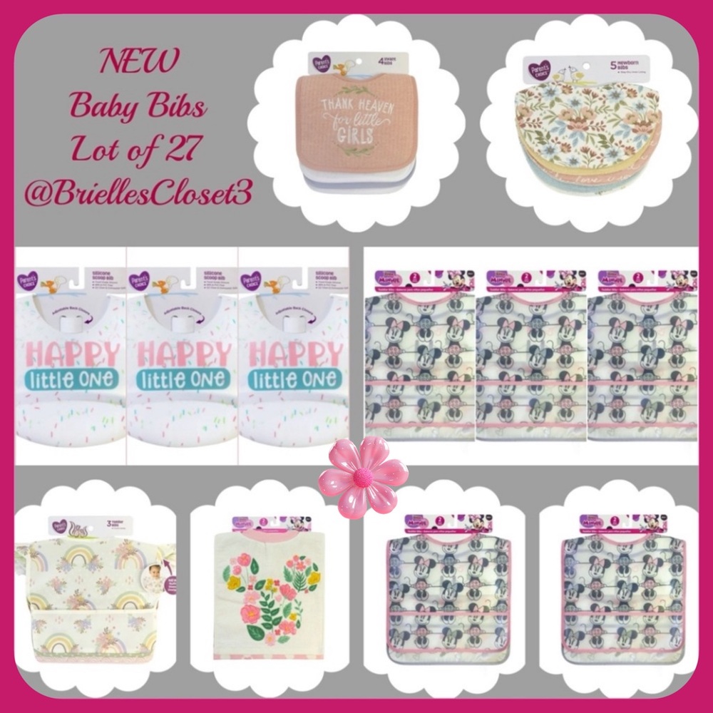 🌸 New 12 Packs of Infant Girl Baby Bibs Large Lot = Total of 27 Bibs, Pink